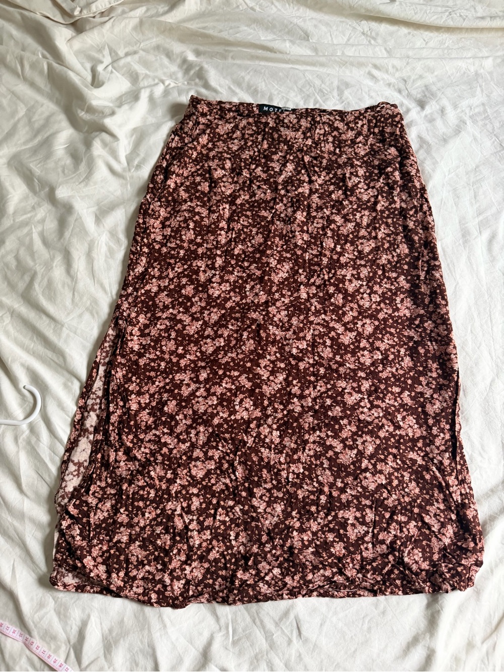 Motel Rocks Burgundy Midi Skirt with Pink Floral Print
